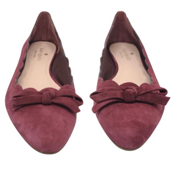 NWOT Kate Spade Eleni Flex Burgundy Scalloped Suede Bow Flat Shoes Size 6.5 M - Picture 3 of 9